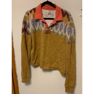 BDG Urban Outfitters Aztec Print Colorblock Rugby Shirt Womens M Mustard Coral